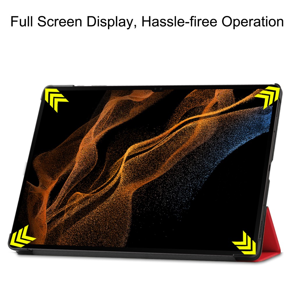  Samsung Galaxy Tab S9 Ultra Fodral Tri-Fold Läder Röd