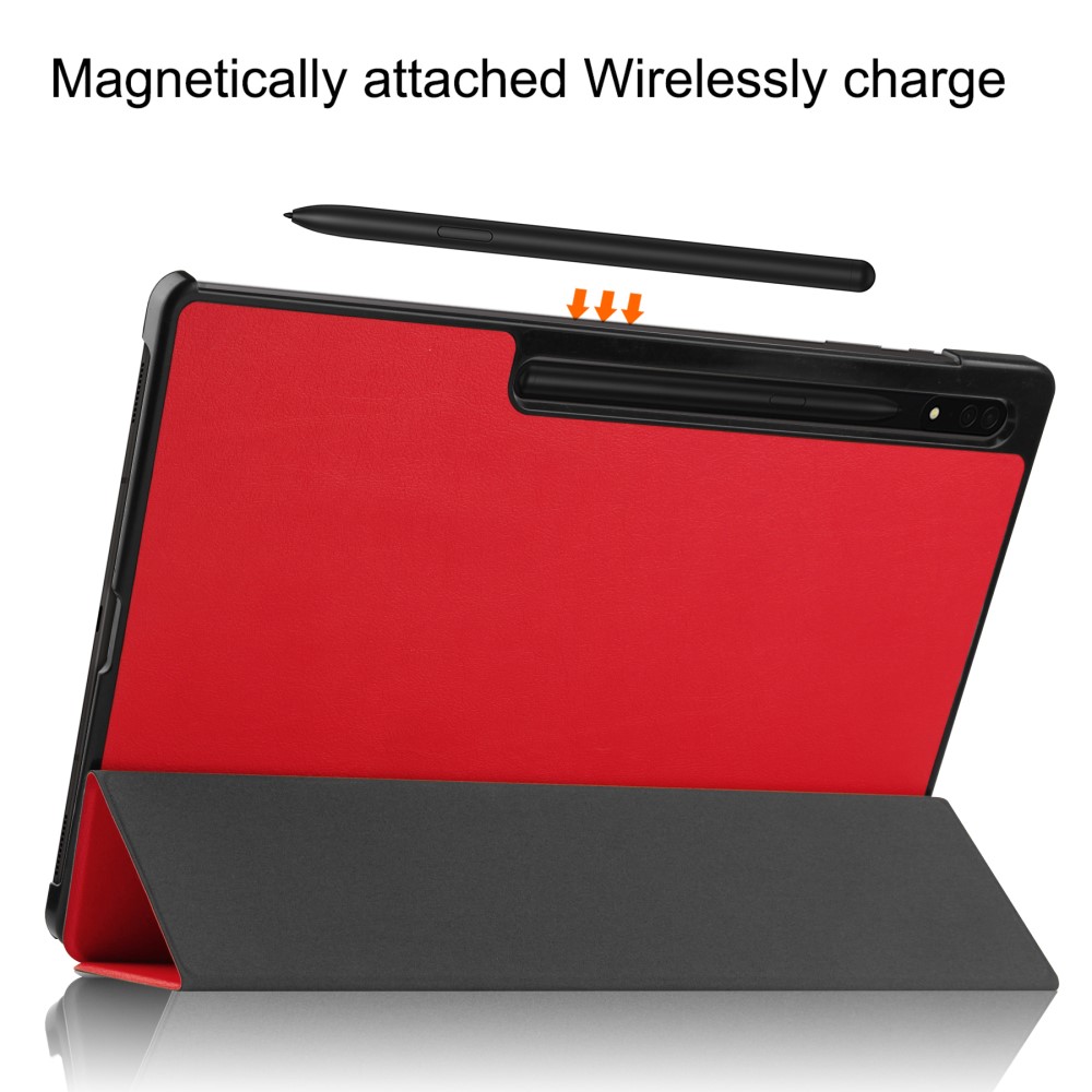  Samsung Galaxy Tab S9 Ultra Fodral Tri-Fold Läder Röd