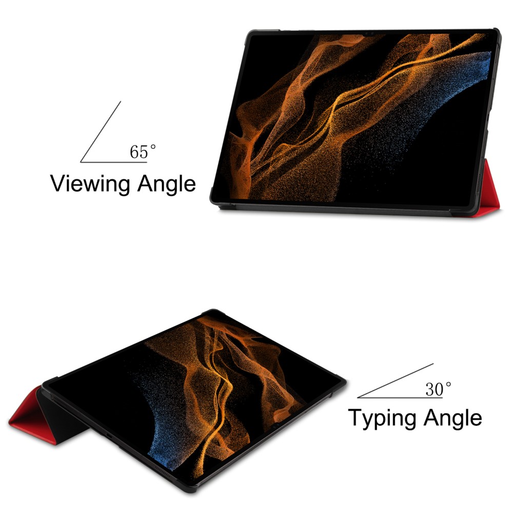  Samsung Galaxy Tab S9 Ultra Fodral Tri-Fold Läder Röd