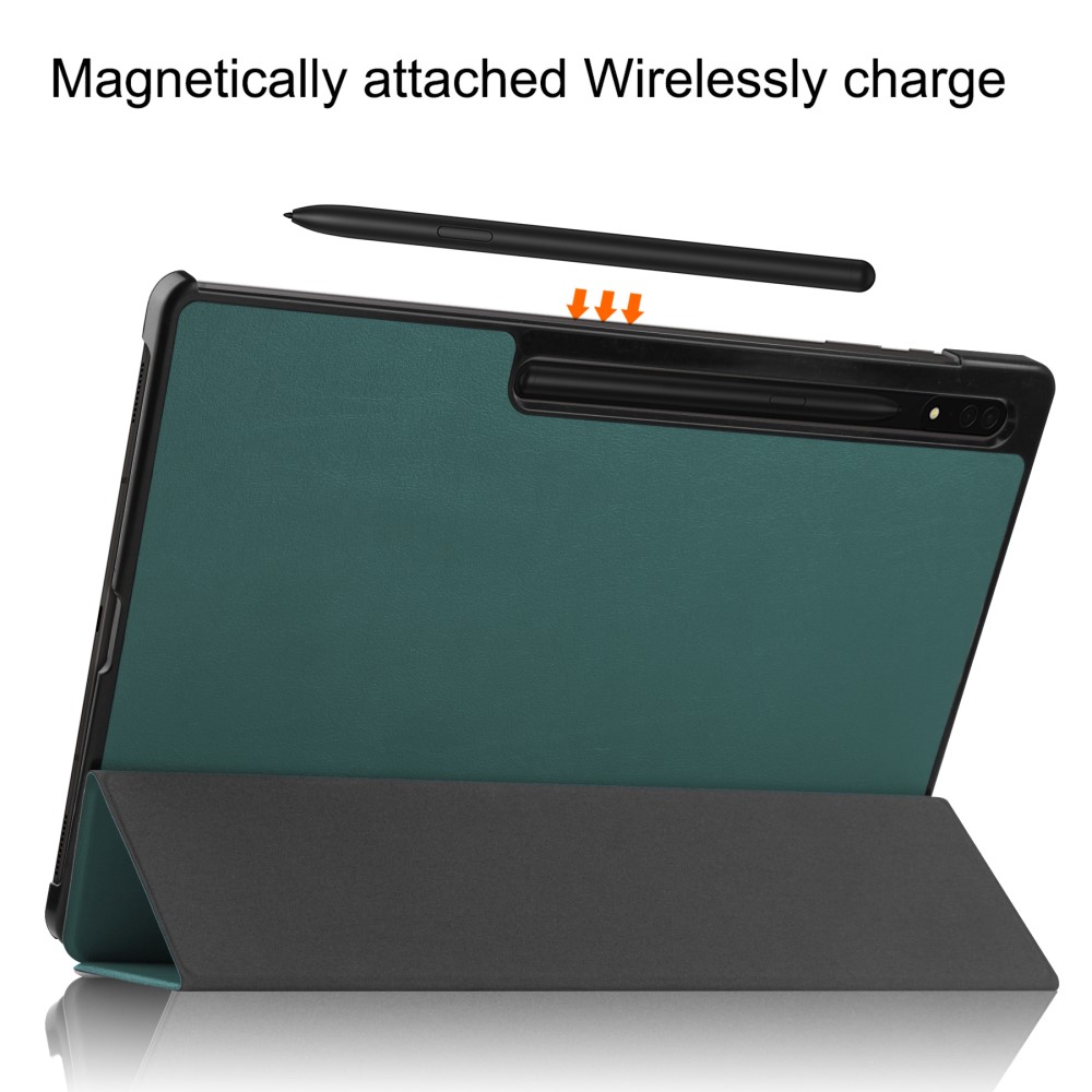  Samsung Galaxy Tab S9 Ultra Fodral Tri-Fold Läder Svartgrön