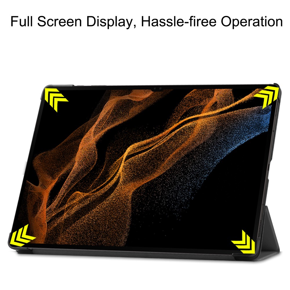  Samsung Galaxy Tab S9 Ultra Fodral Tri-Fold Läder Grå