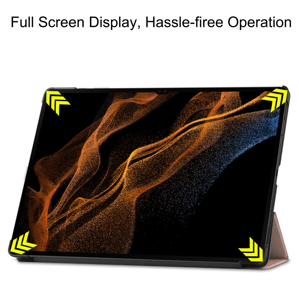  Samsung Galaxy Tab S9 Ultra Fodral Tri-Fold Läder Roséguld