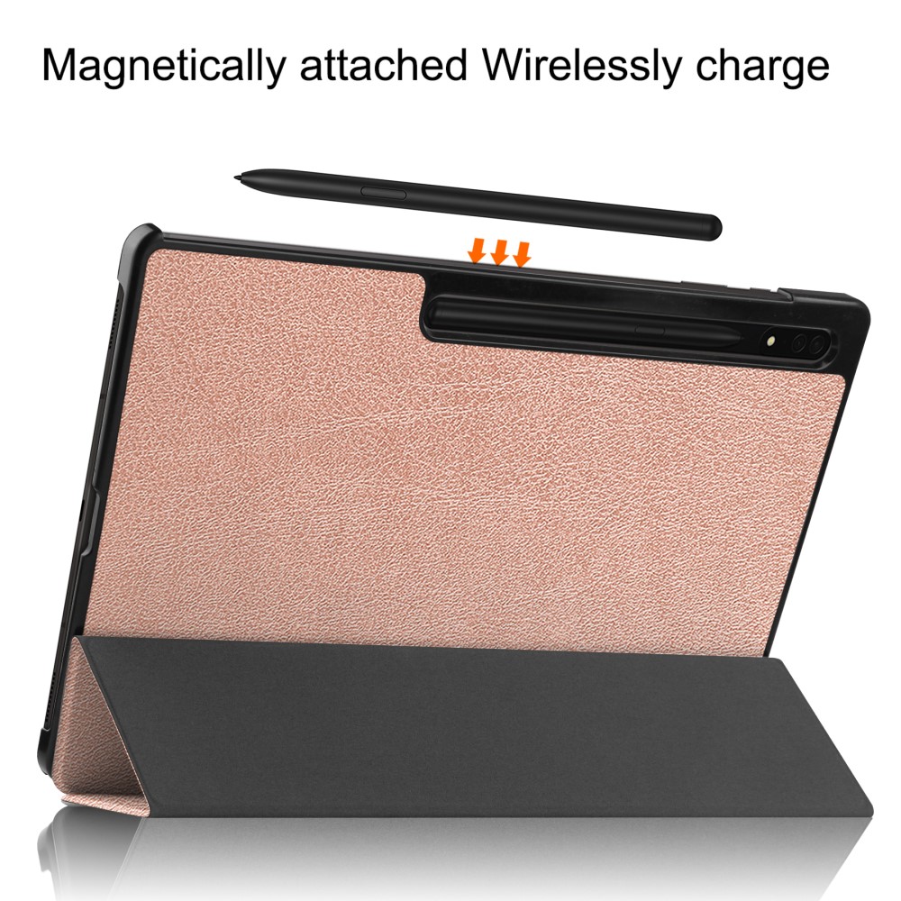  Samsung Galaxy Tab S9 Ultra Fodral Tri-Fold Läder Roséguld
