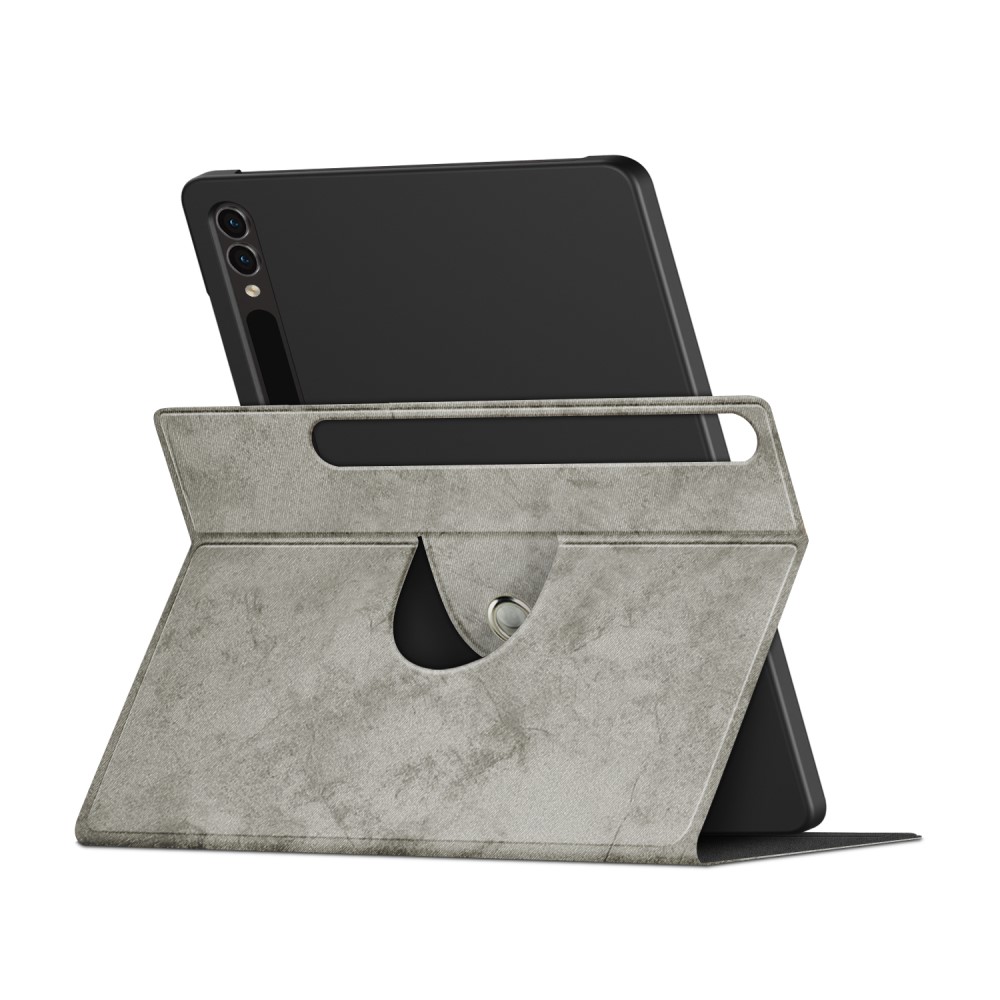  Galaxy Tab S9 Fodral Läder 360° Rotation Grå