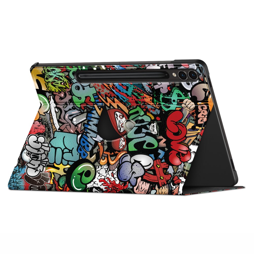  Galaxy Tab S9 Fodral Läder 360° Rotation Grafitti