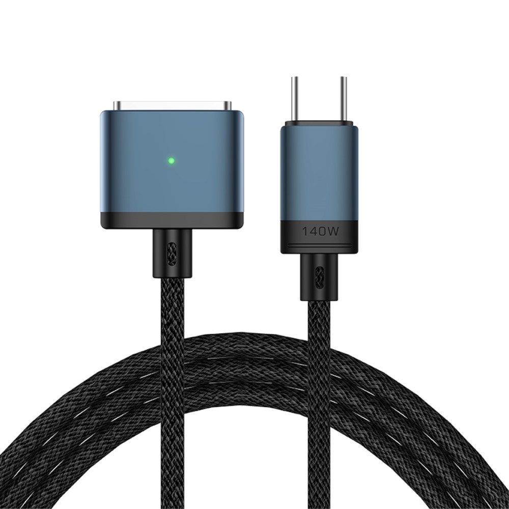  2m 140W USB-C - MagSafe 3 Magnetisk Nylon Kabel Blå