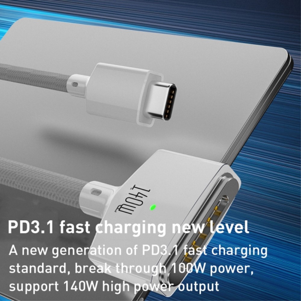  2m 140W PD USB-C - MagSafe 3 Magnetisk Nylon Kabel Blå