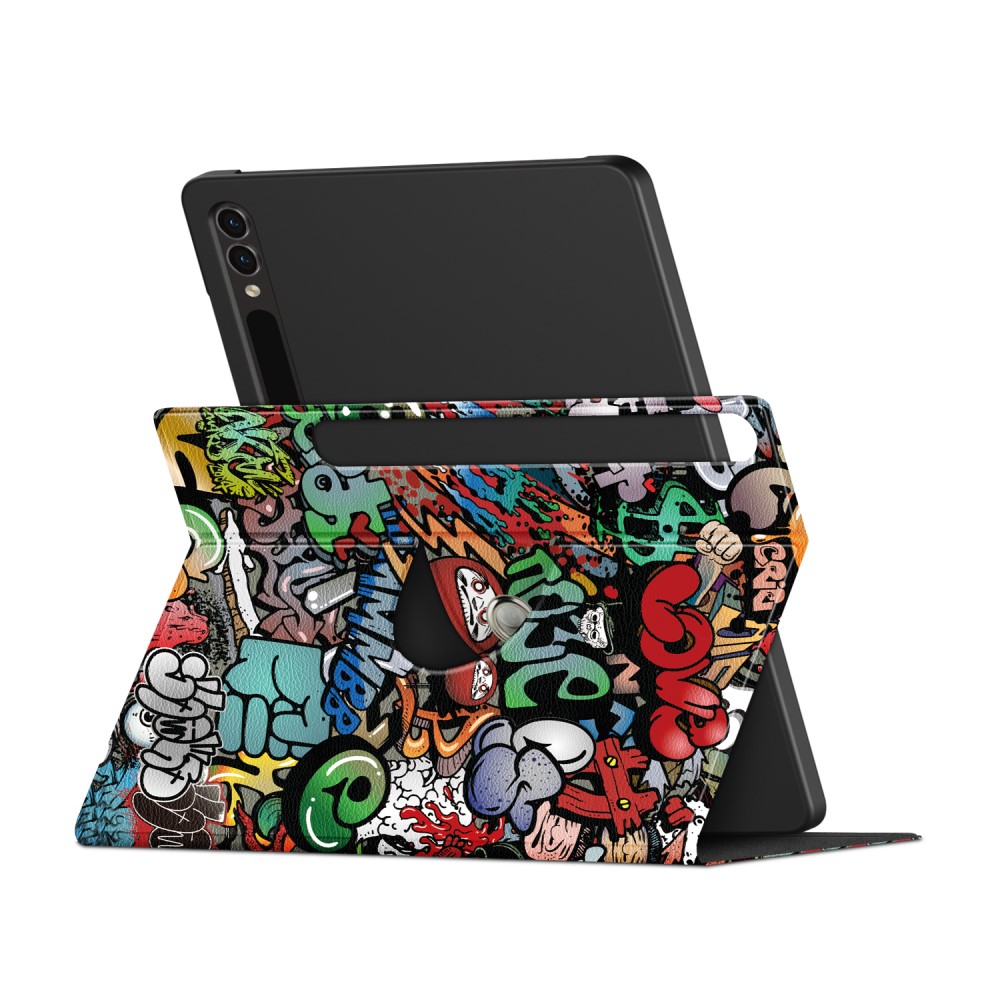  Galaxy Tab S9 Plus Fodral 360° Rotation Läder Graffiti