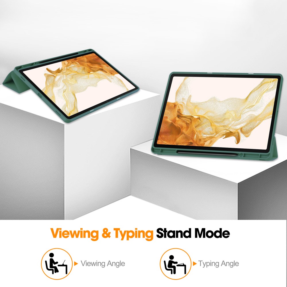 Samsung Galaxy Tab S9 Plus Fodral Tri-Fold Pennhållare Svartgrön