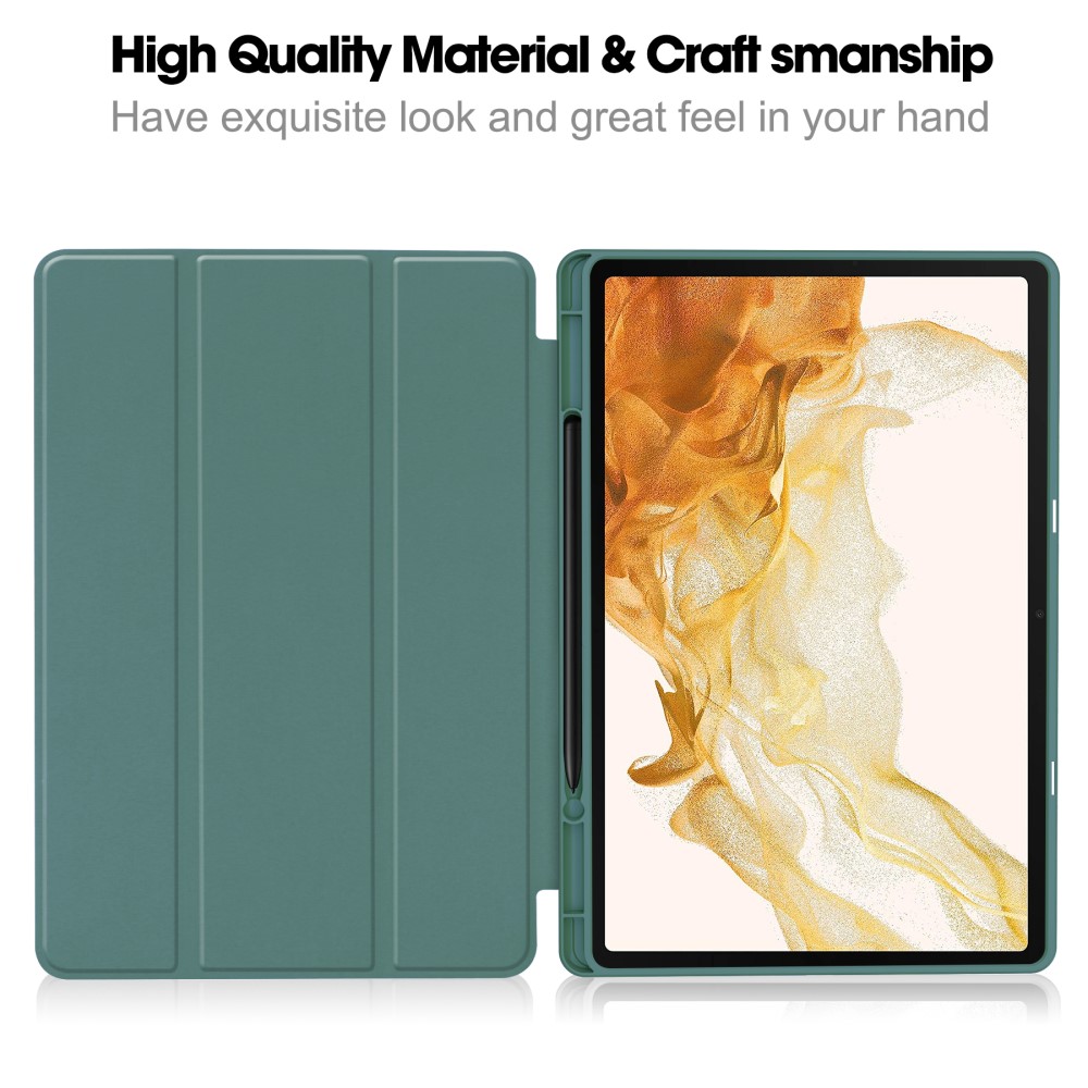 Samsung Galaxy Tab S9 Plus Fodral Tri-Fold Pennhållare Svartgrön