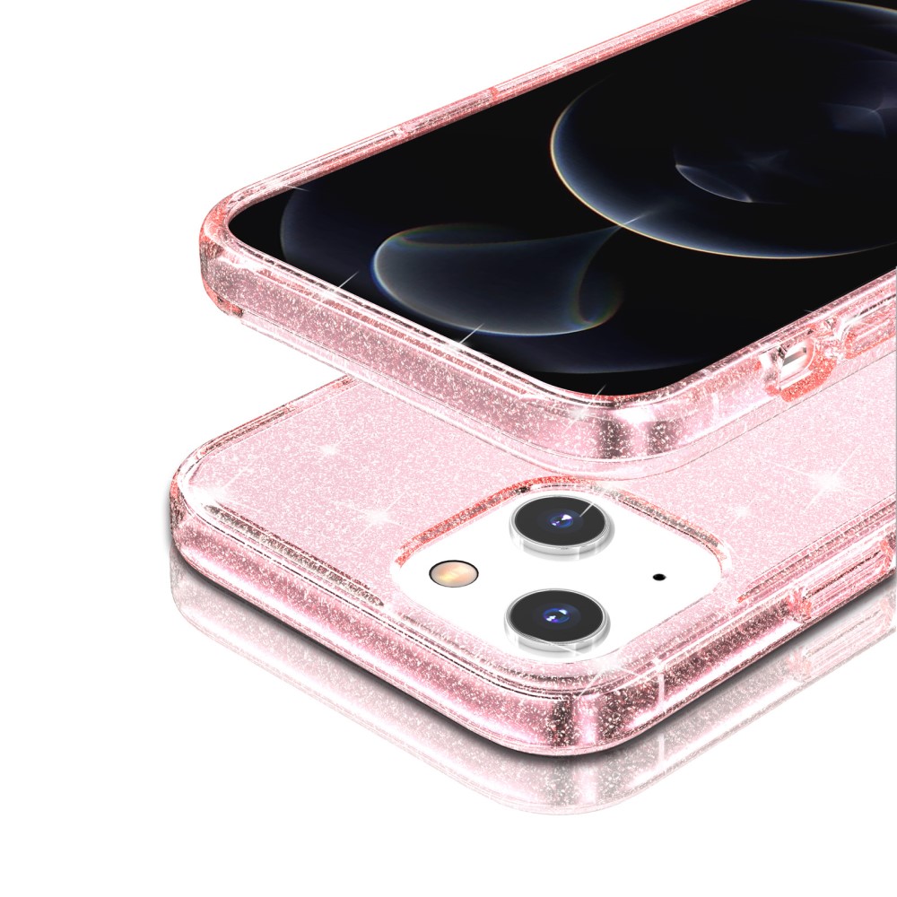  iPhone 15 Skal Hybrid Glitter Rosa