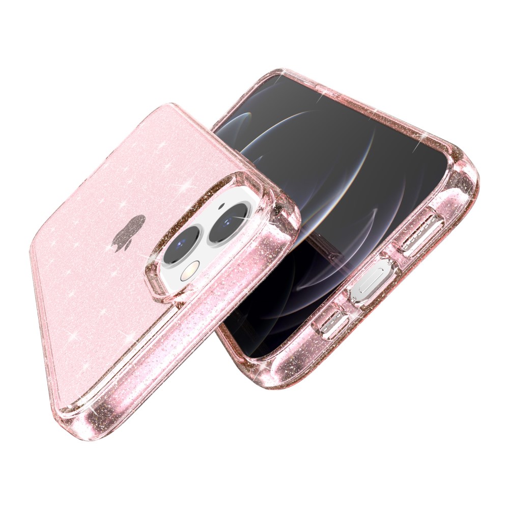  iPhone 15 Skal Hybrid Glitter Rosa