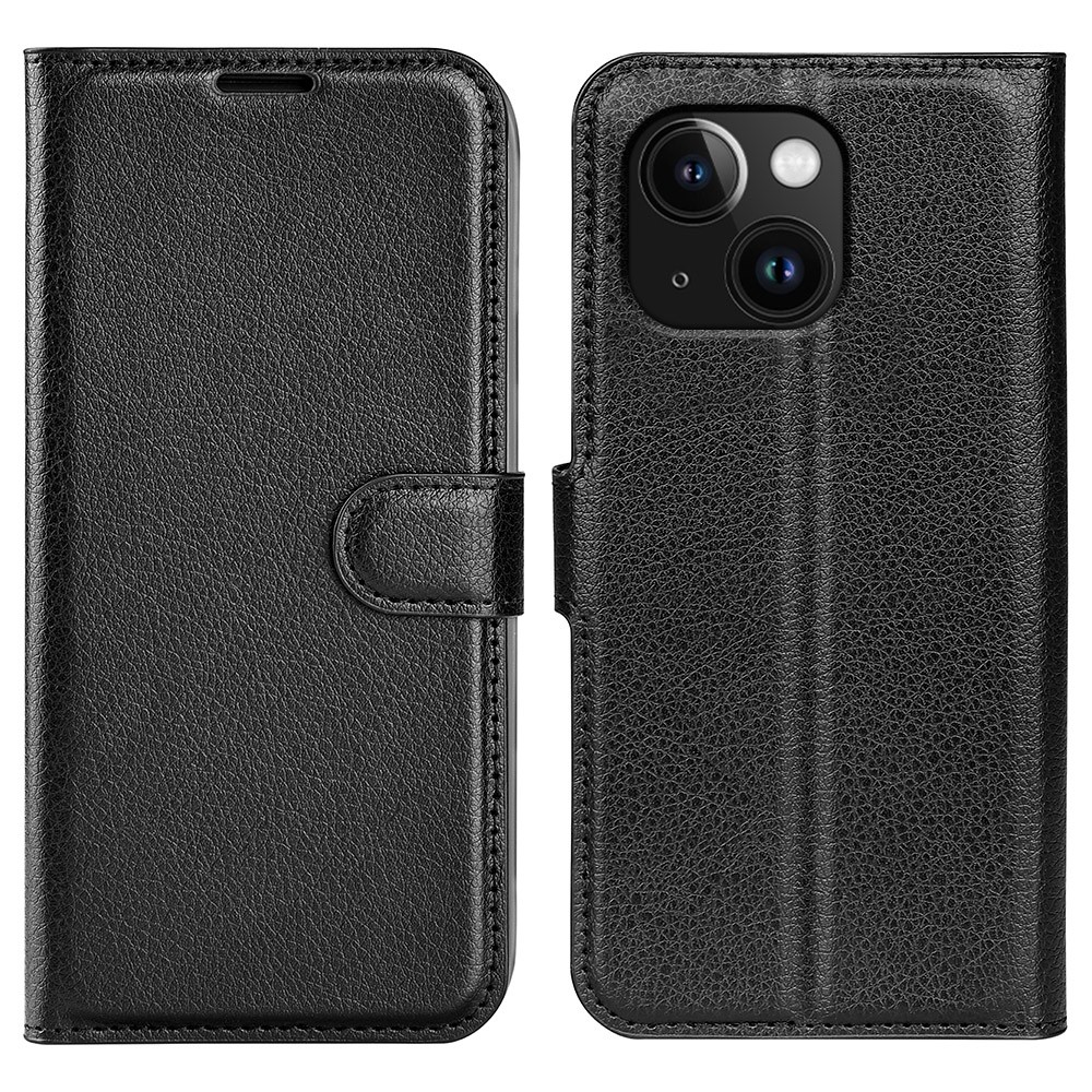  iPhone 15 Fodral Litchi Textur Svart