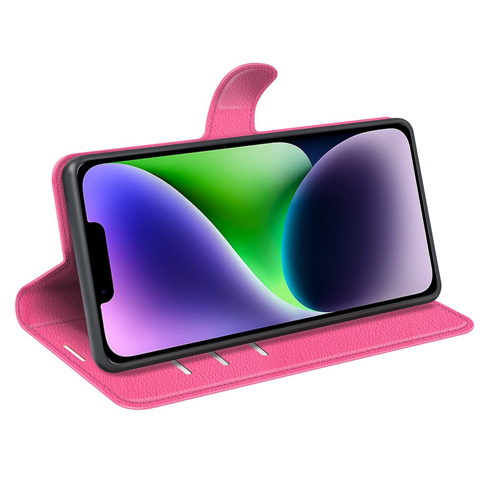  iPhone 15 Fodral Litchi Textur Rosa