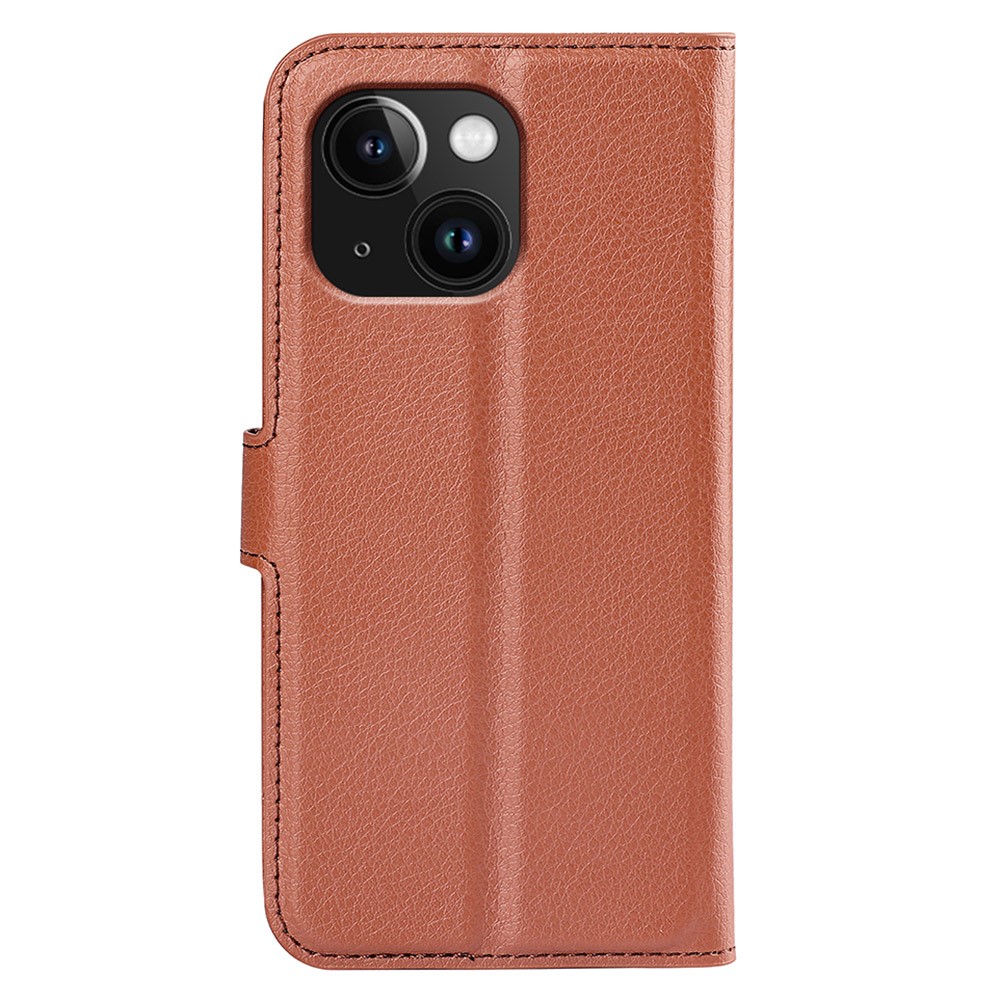  iPhone 15 Fodral Litchi Textur Brun