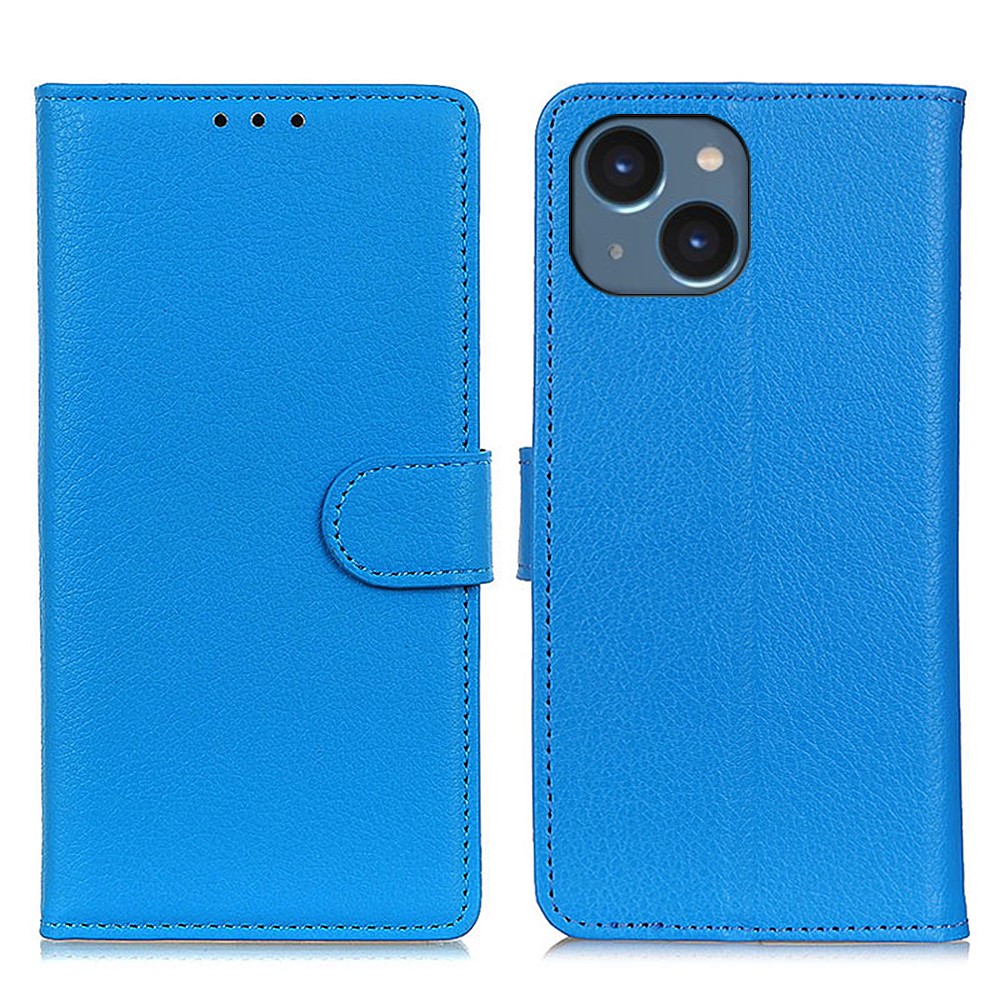  iPhone 15 Fodral Litchi Läder Blå