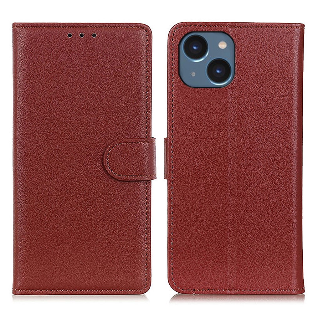  iPhone 15 Fodral Litchi Läder Brun