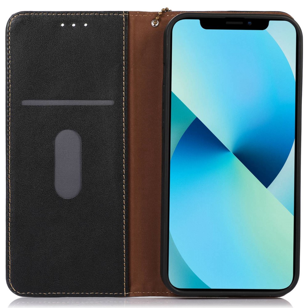 KHAZNEH KHAZNEH iPhone 15 Fodral RFID Flip Äkta Läder Svart
