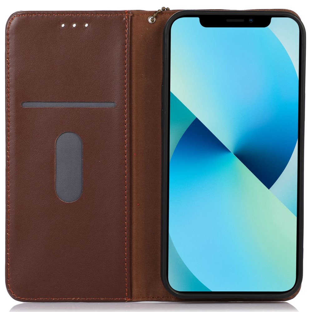 KHAZNEH KHAZNEH iPhone 15 Fodral RFID Flip Äkta Läder Brun