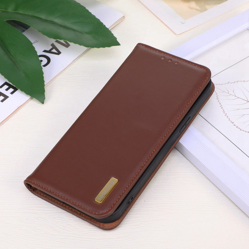 KHAZNEH KHAZNEH iPhone 15 Fodral RFID Flip Äkta Läder Brun