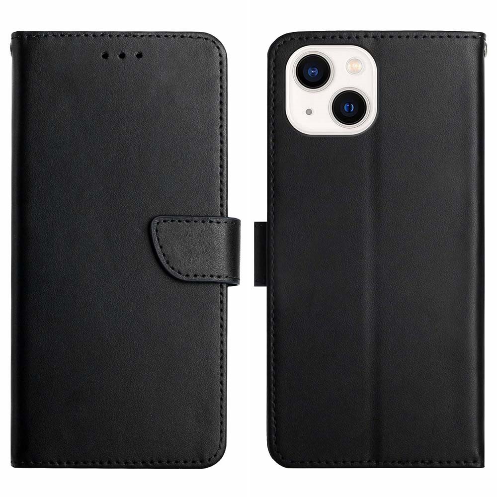  iPhone 15 Fodral Äkta Läder Nappa Textur Svart