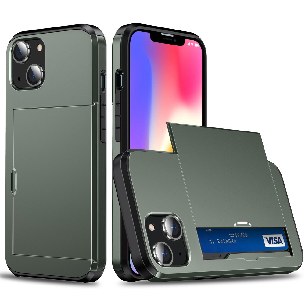  iPhone 15 Skal Hybrid Med Kortfack Militär Grön