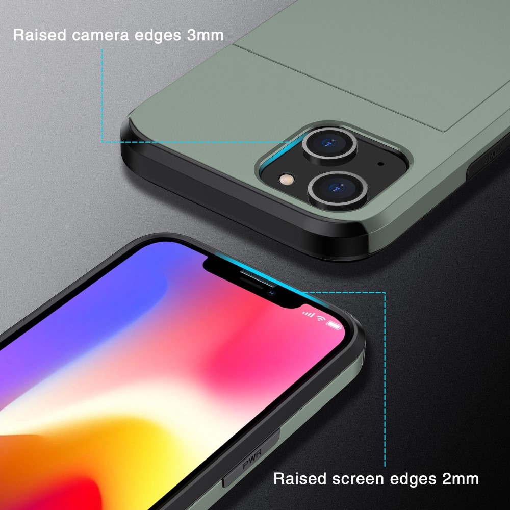  iPhone 15 Skal Hybrid Med Kortfack Militär Grön