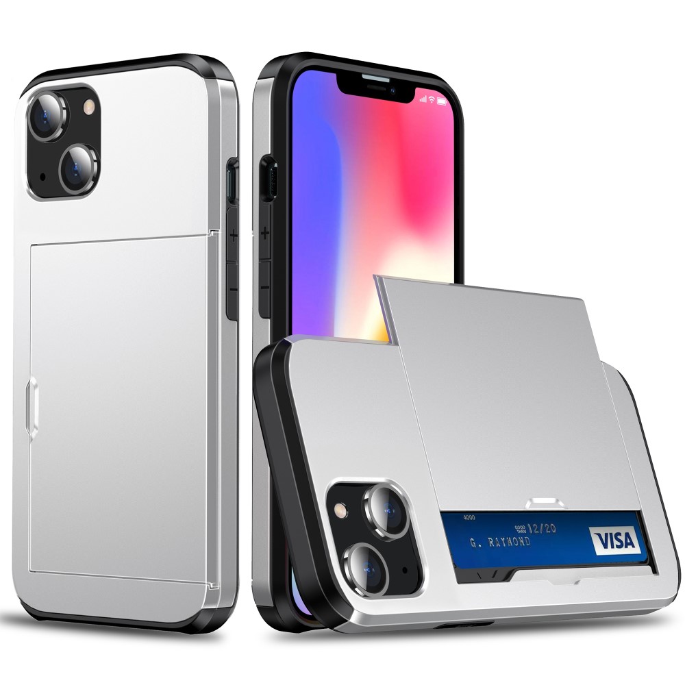  iPhone 15 Skal Hybrid Med Kortfack Silver