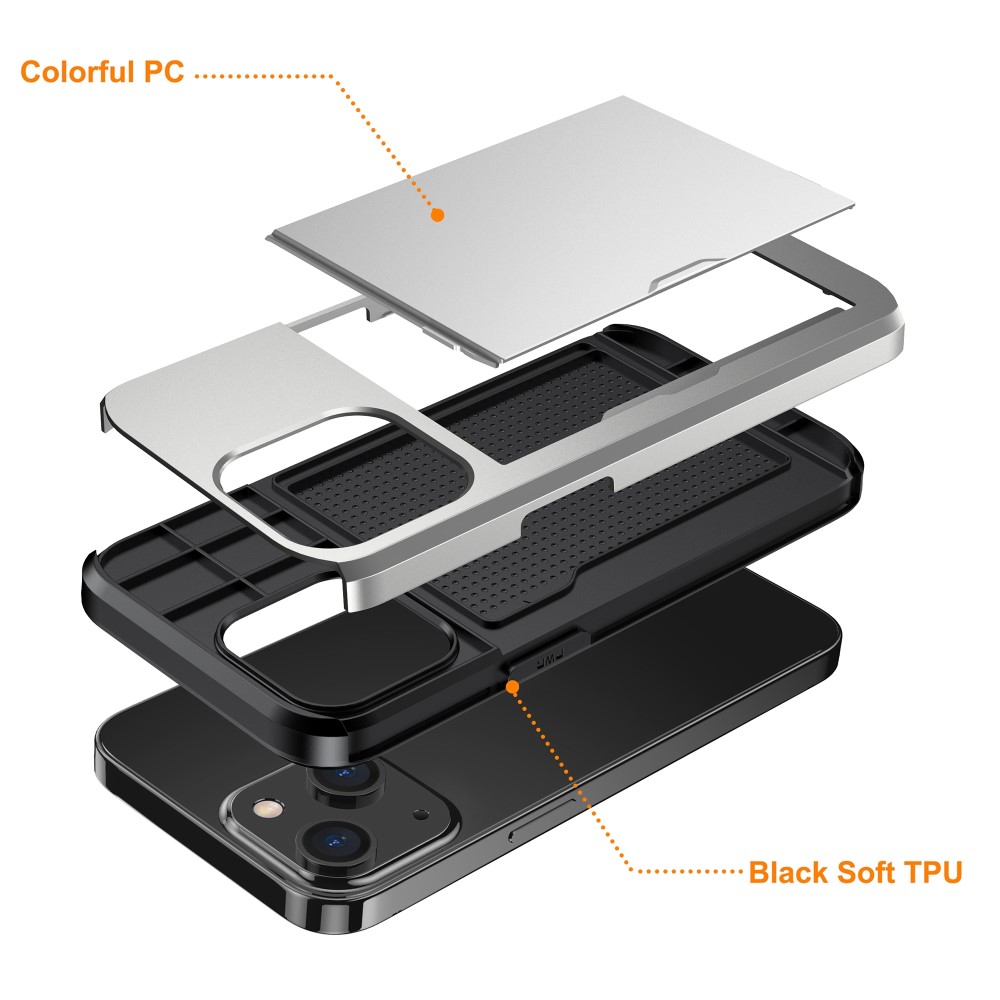  iPhone 15 Skal Hybrid Med Kortfack Silver