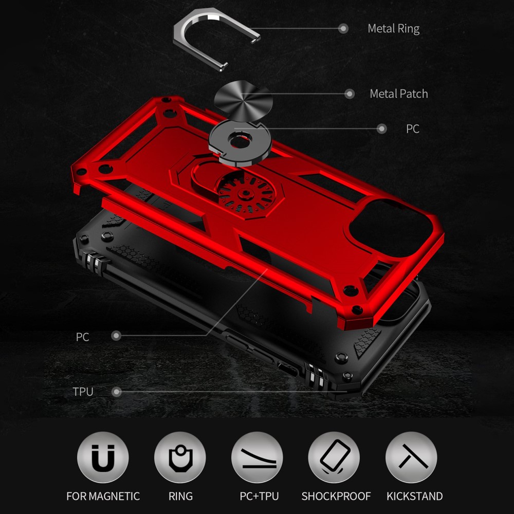  iPhone 15 Skal Armor Hybrid Ring Röd