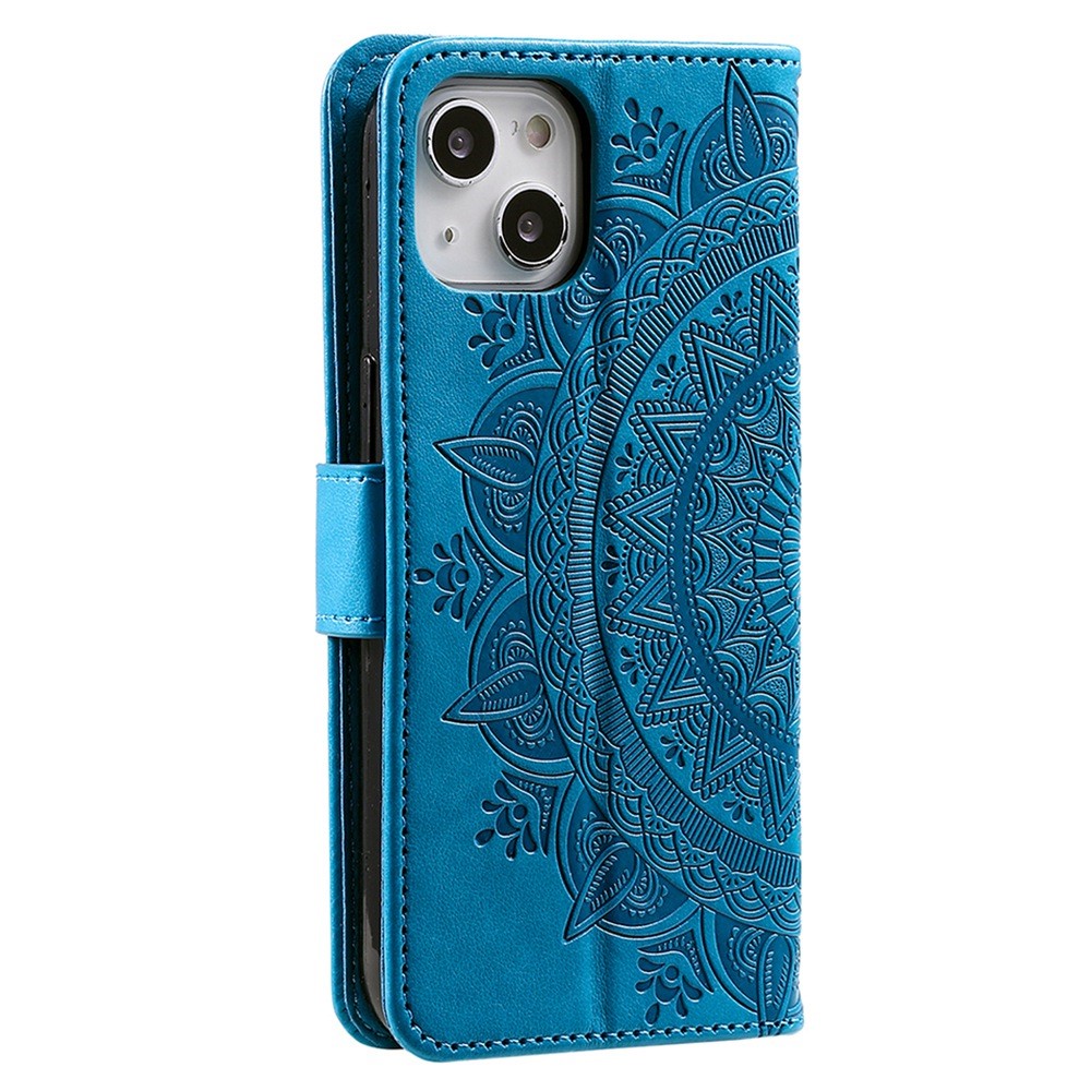  iPhone 15 Fodral Mandala Läder Blå