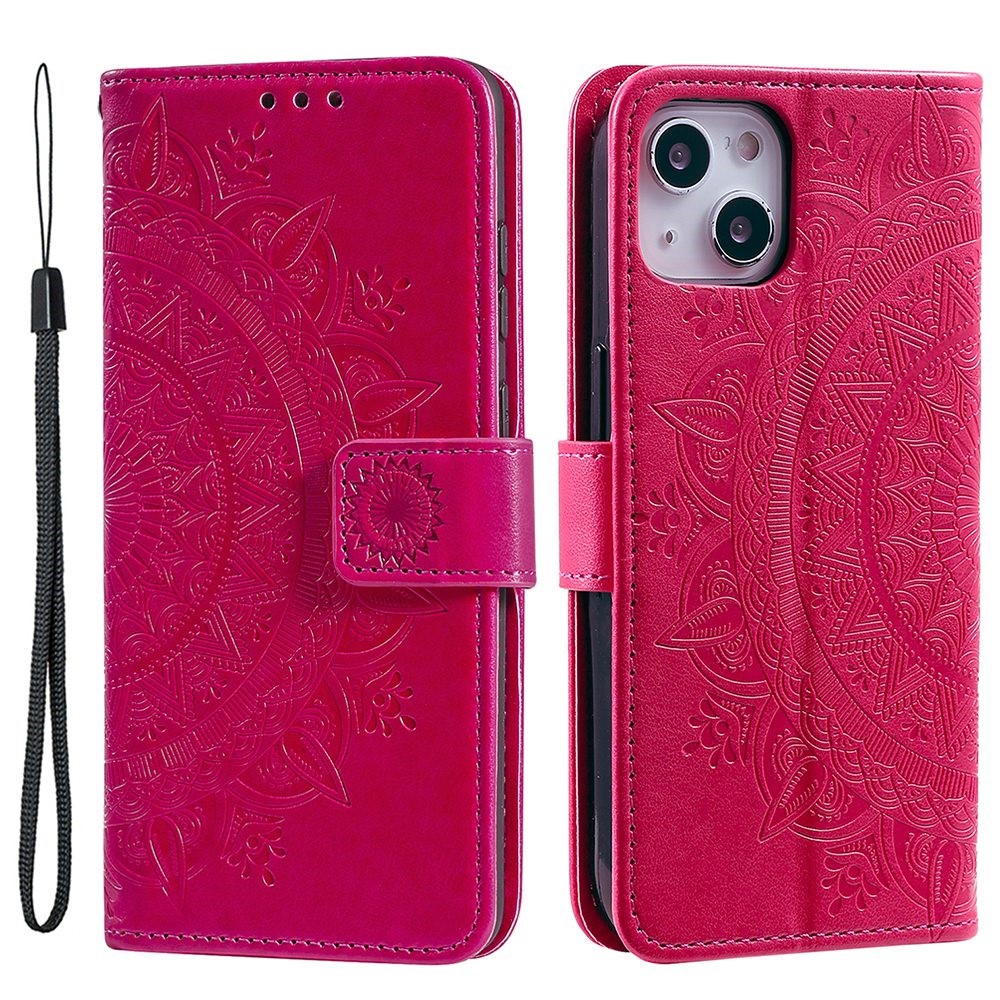  iPhone 15 Fodral Mandala Läder Rosa