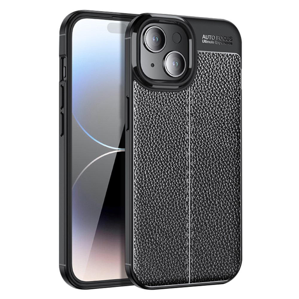  iPhone 15 Skal Litchi Textur Svart