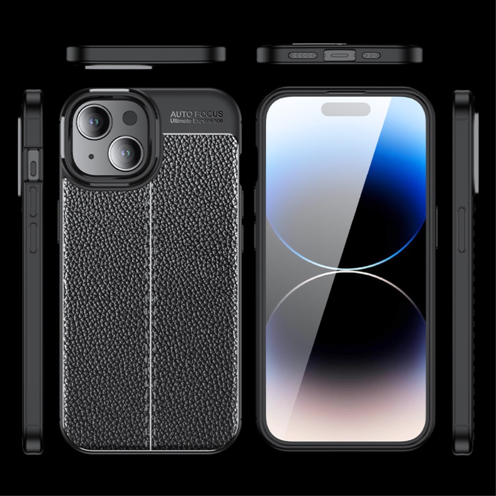  iPhone 15 Skal Litchi Textur Blå