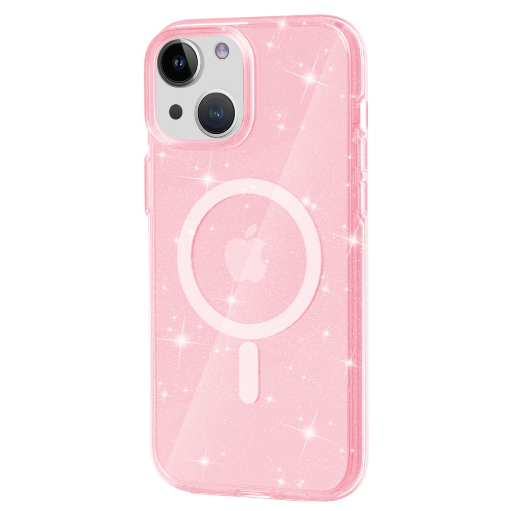  iPhone 15 Skal MagSafe Hybrid Glitter Rosa
