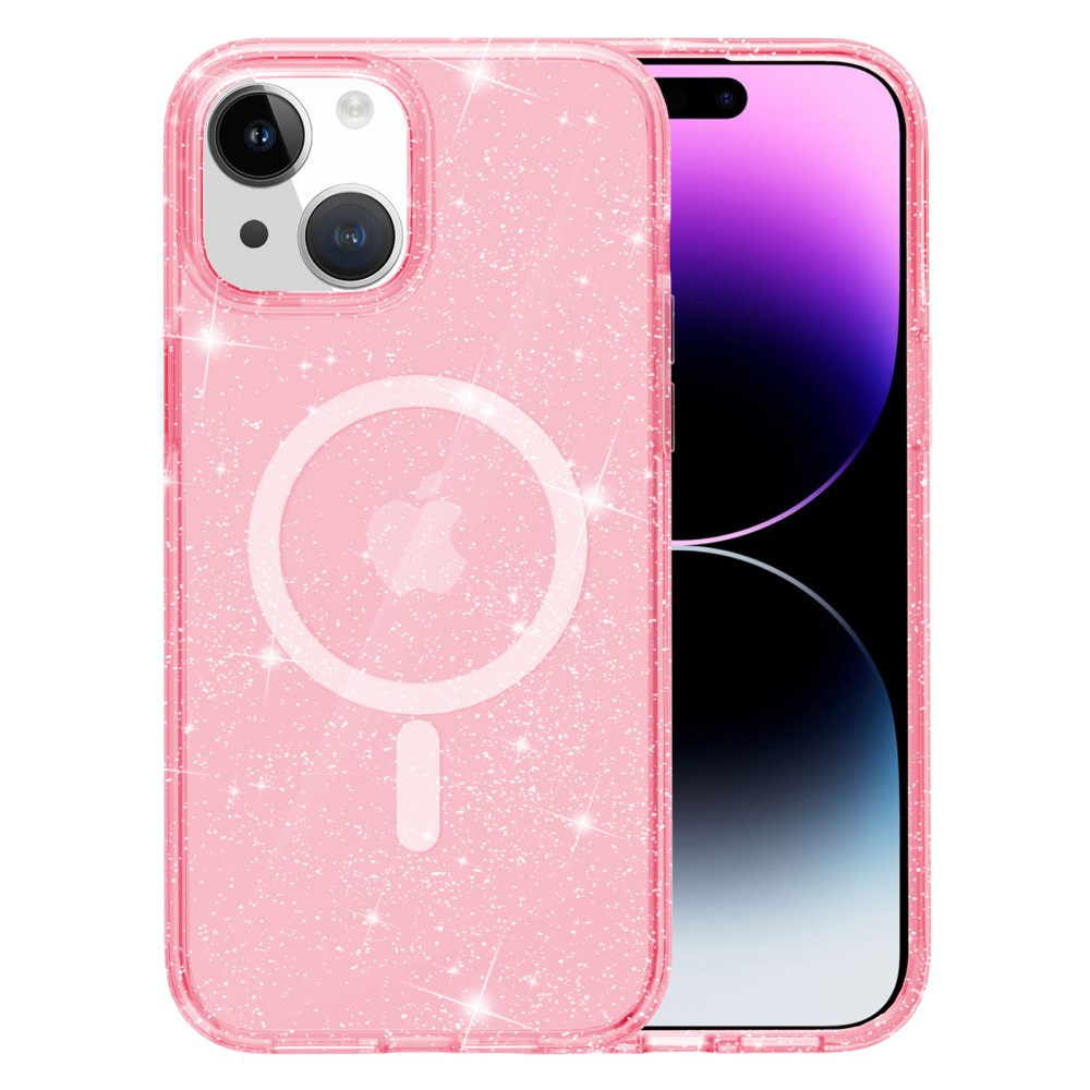  iPhone 15 Skal MagSafe Hybrid Glitter Rosa