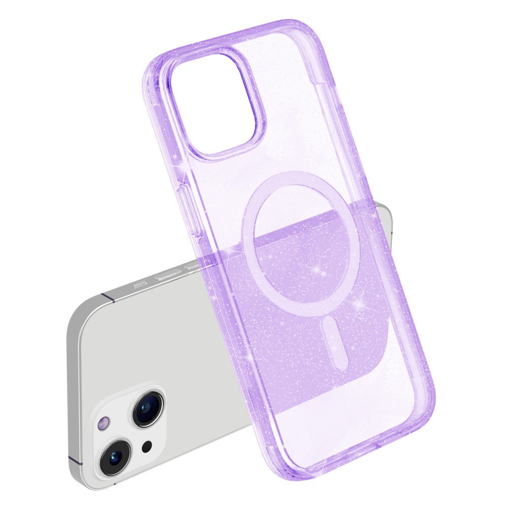  iPhone 15 Skal MagSafe Hybrid Glitter Lila