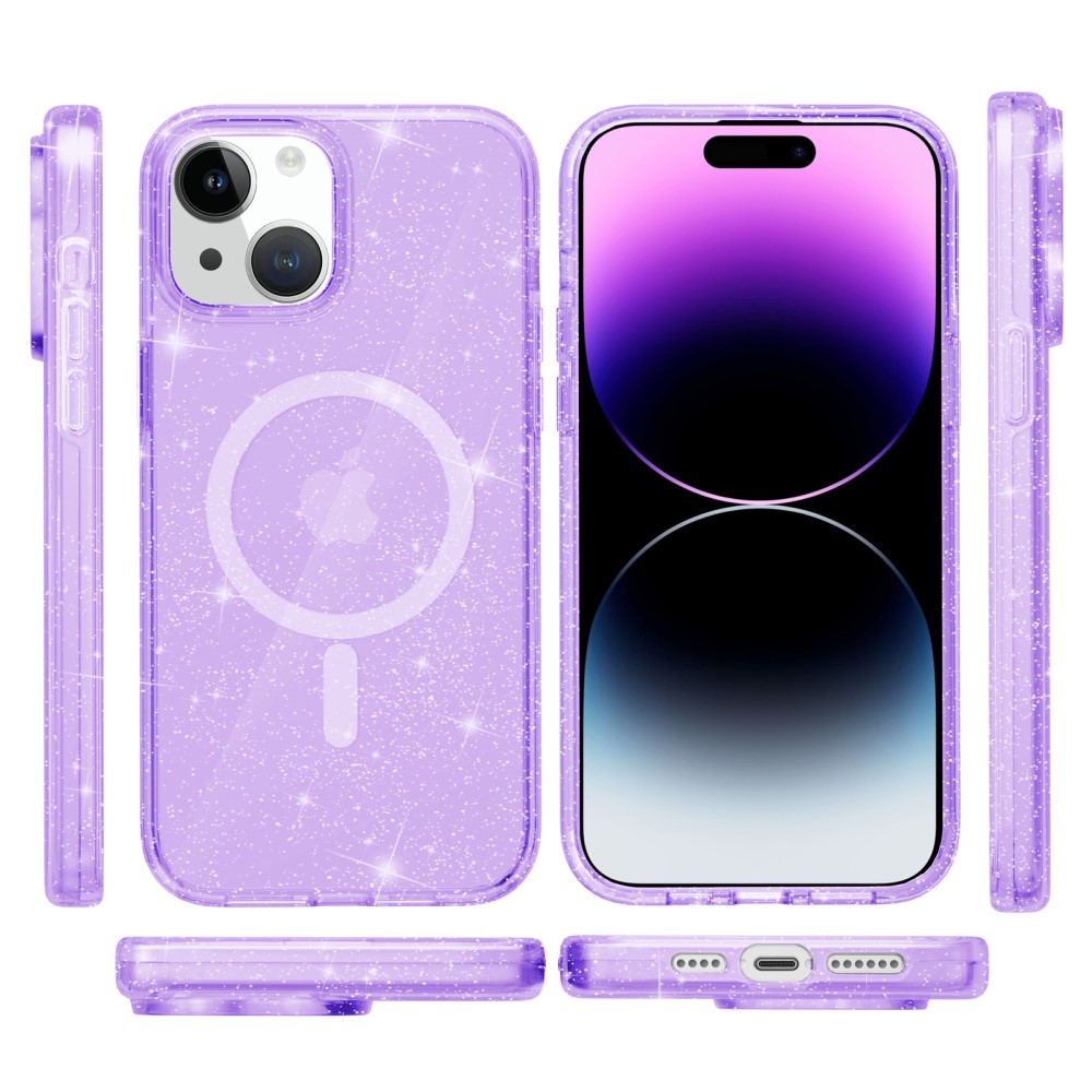  iPhone 15 Skal MagSafe Hybrid Glitter Lila