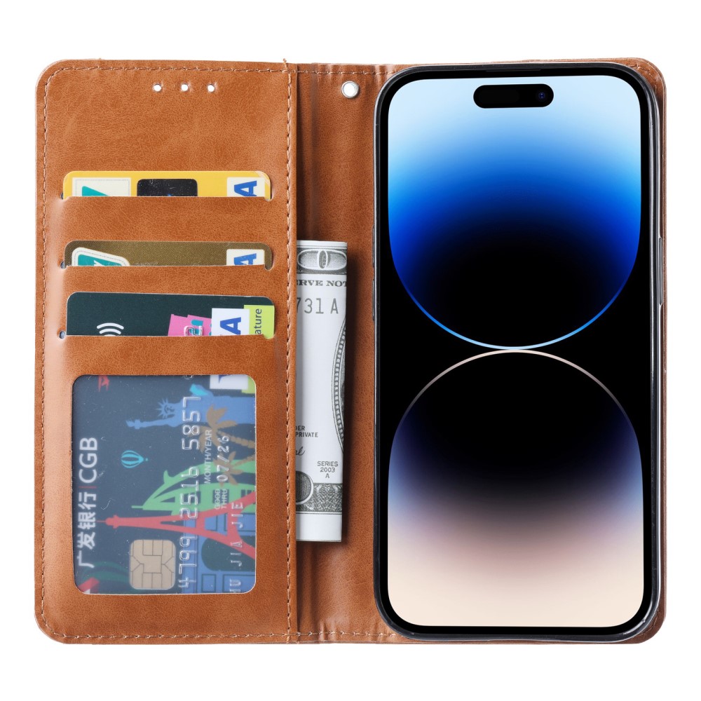  iPhone 15 Fodral Flip Med Frontficka Vinröd