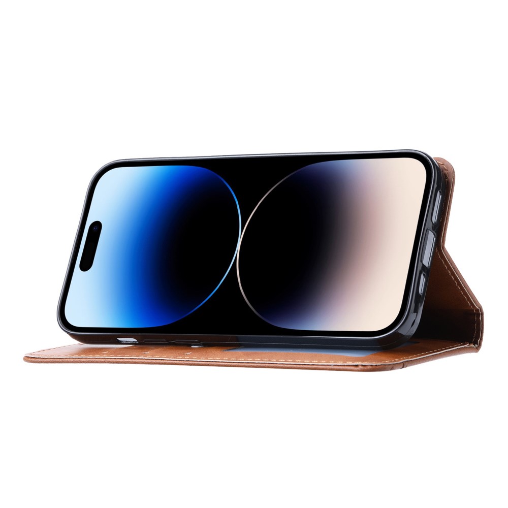  iPhone 15 Fodral Flip Med Frontficka Vinröd