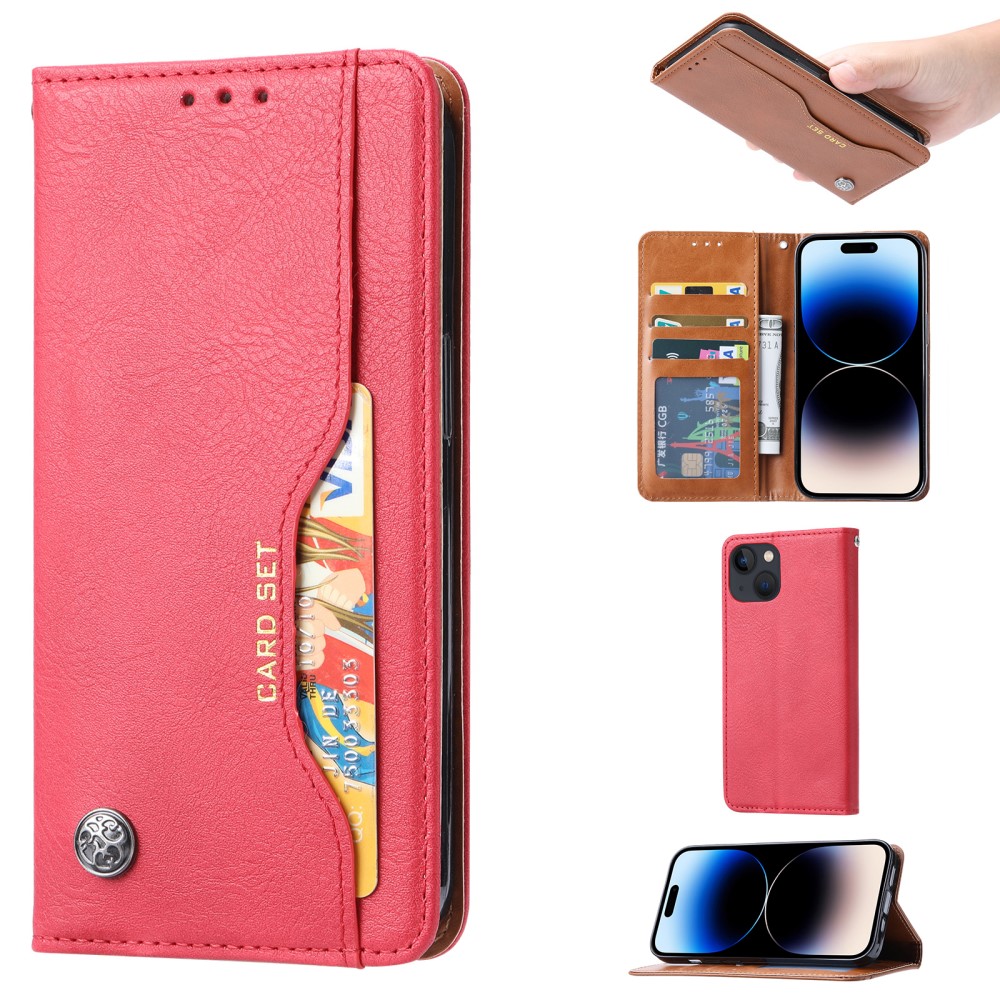  iPhone 15 Fodral Flip Med Frontficka Röd