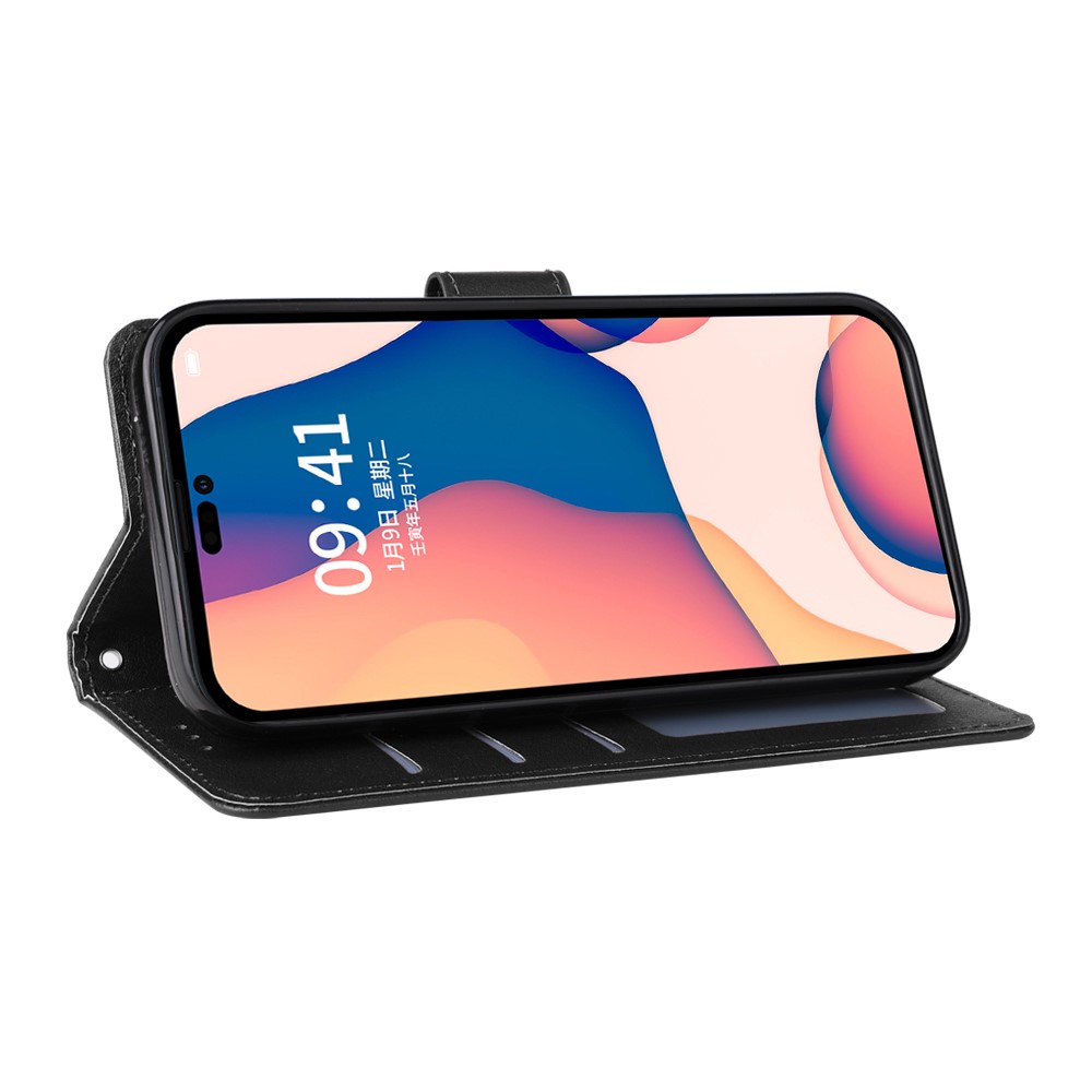  iPhone 15 Fodral Läder Med Snodd Svart