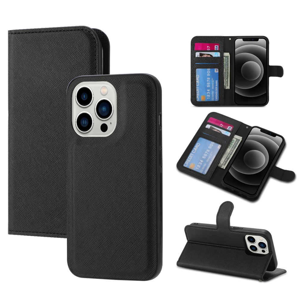  iPhone 15 2in1 Magnet Fodral Kryss Struktur Svart
