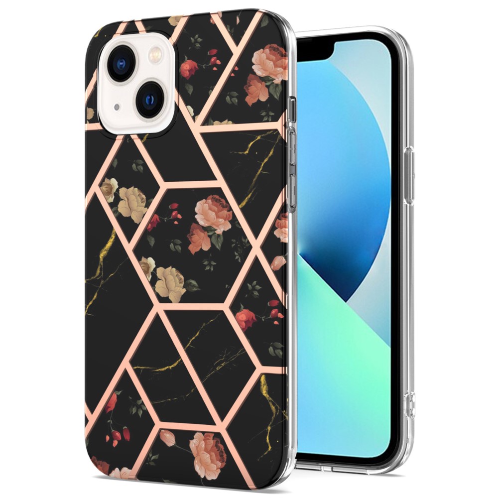  iPhone 15 Skal Marmor Svart Blomma