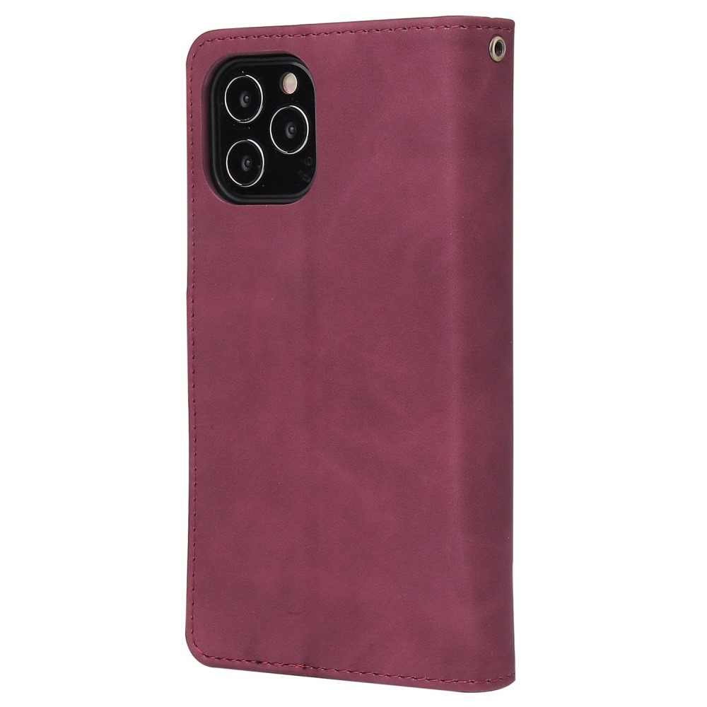  iPhone 15 Fodral 6-Kort Multifunktionell Vinröd