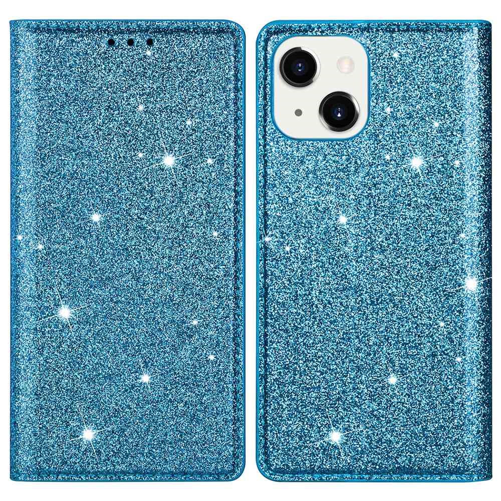  iPhone 15 Fodral Flip Glitter Blå