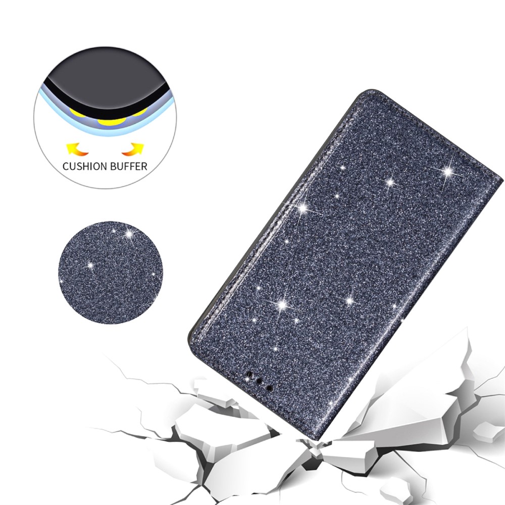 iPhone 15 Fodral Flip Glitter Grå