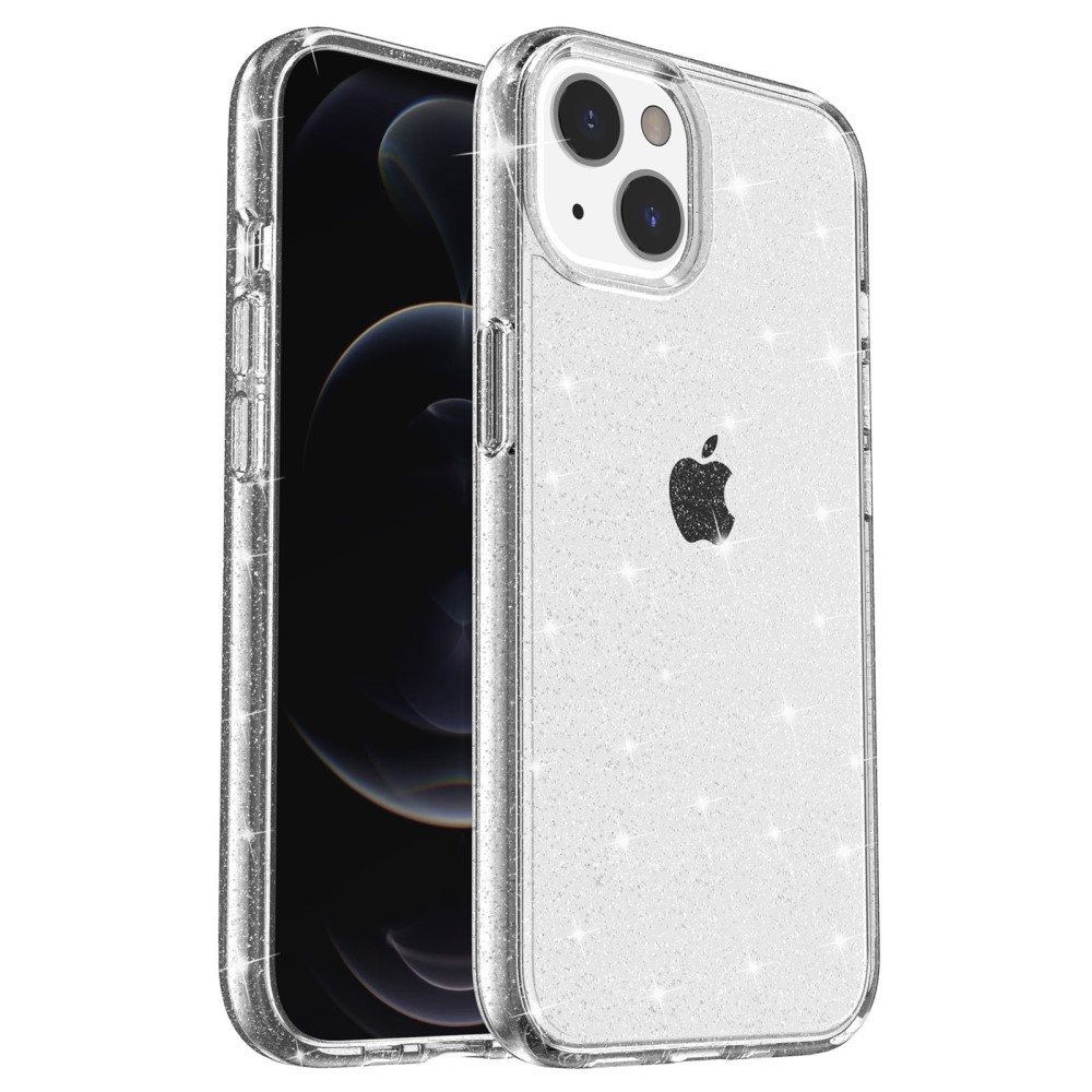  iPhone 15 Plus Skal Hybrid Glitter Vit