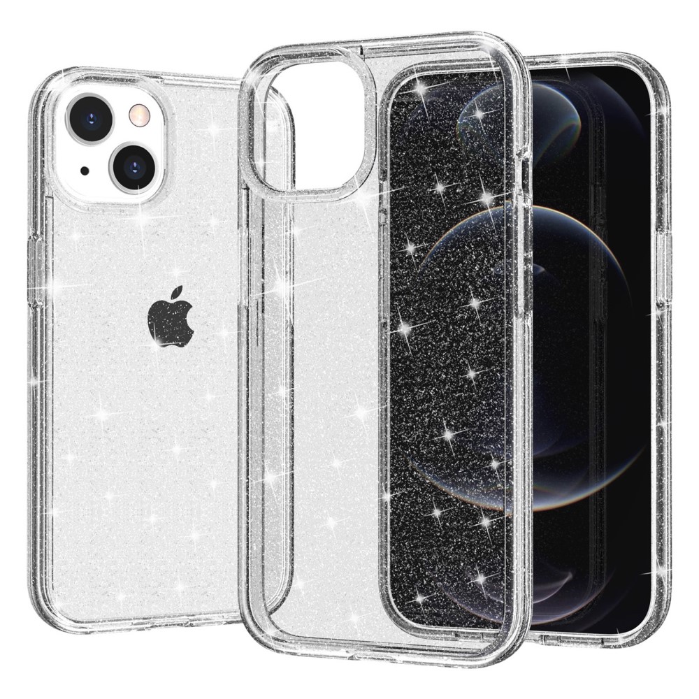  iPhone 15 Plus Skal Hybrid Glitter Vit