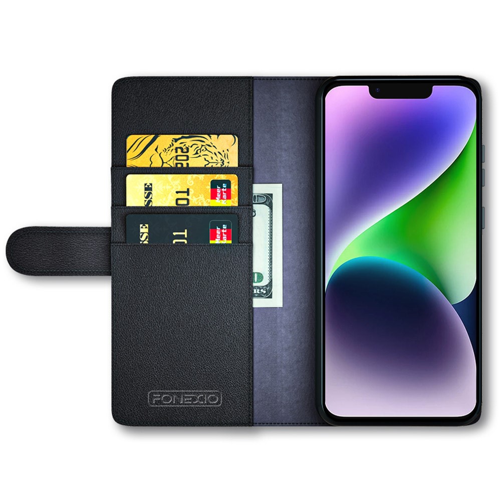  iPhone 15 Plus Fodral Premium Äkta Läder Svart